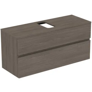 IDEAL STANDARD FINESSE - toaletní skříňka 1202x440x558 mm v tmavém jilmu, 2 zásuvky - bez úchytky, s plným výsuvem, SoftClosing, předem smontovaná, dřevo z udržitelných zdrojů #E3479UR