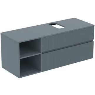 IDEAL STANDARD FINESSE - toaletní skříňka 1402x505x558 mm v jasanově modré matné barvě, 2 zásuvky - bez úchytky, s plným výsuvem, SoftClosing, předem smontovaná, dřevo z udržitelných zdrojů #E3505UQ