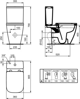IDEAL STANDARD I.LIFE B - Podlahový klozet pro kombinaci (otevřená záda) 360x665x400 mm v bílé lesklé barvě, horizontální odtok - Bezokrajová splachovací technologie RimLS+, SmartGuard+ #T4612HY - Bílá (SmartGuard), obrázek 6