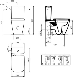 IDEAL STANDARD I.LIFE B - Podlahový klozet pro kombinaci (otevřená záda) 360x665x400 mm v bílé lesklé barvě, horizontální odtok - Bezokrajová splachovací technologie RimLS+, SmartGuard+ #T4612HY - Bílá (SmartGuard), obrázek 7
