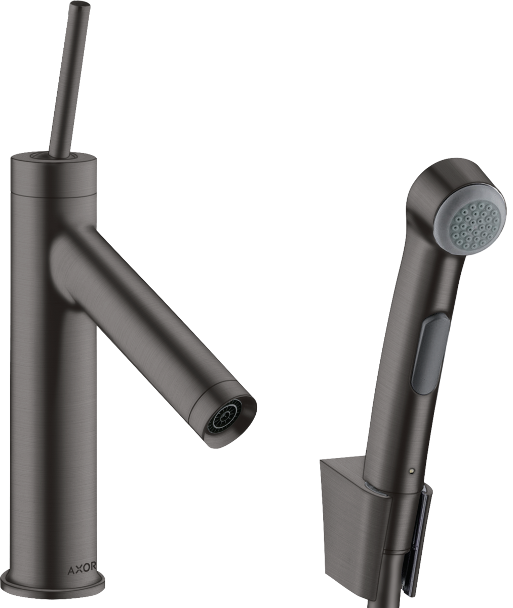HANSGROHE AXOR Starck Páková umyvadlová baterie 90 s ruční sprchou Bidette a sprchovou hadicí 1,60 m #10300340 - kartáčovaný černý chrom