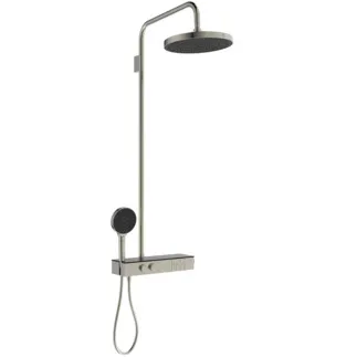 IDEAL STANDARD CERATHERM SOLOS - Sprchový systém AP 434x667x1211 mm ve stříbrné bouři, 12,0 l/min (3 bary) - Termostatická funkce, úspora vody a energie, WRAS, PVD technologie #A7882GN - Nerezová ocel