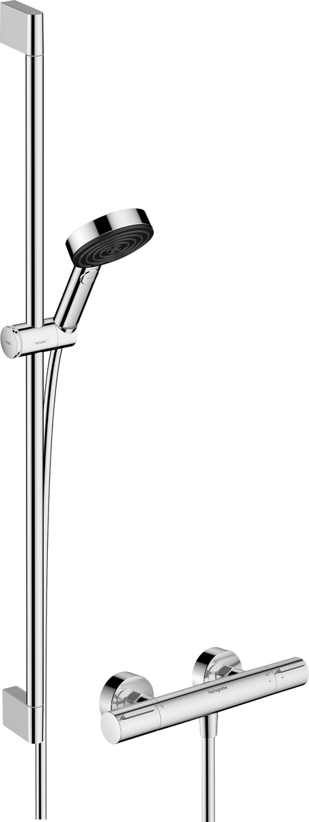 HANSGROHE Pulsify Select S Sprchový systém 105 3jet Relaxation s ruční sprchou, termostatem Ecostat Element, sprchovou tyčí 90 cm, jezdcem a sprchovou hadicí #24271000 - chrom