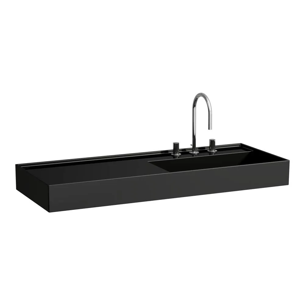 LAUFEN Kartell LAUFEN Umyvadlo do nábytku, s odkládací plochou vlevo, včetně odpadního ventilu (neuzavíratelný) H898301 1200 x 460 x 120 mm #H8133330201581 - 020 - Černá lesklá