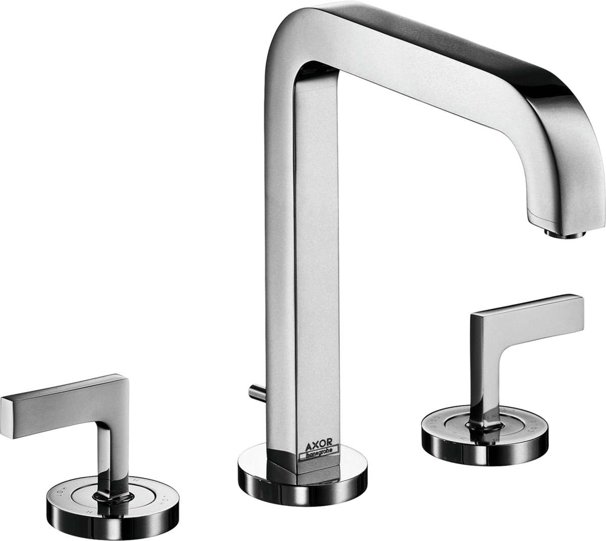 HANSGROHE AXOR Citterio tříotvorová umyvadlová baterie 170 s výtokem 205 mm, pákovými rukojeťmi, rozetami a výsuvným odpadem #39155000 - chrom