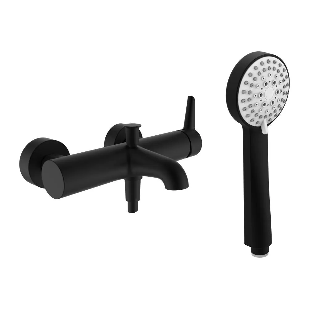 LAUFEN PURE Vanová nástěnná páková baterie, se sprchovou syntetickou hadicí 1600 mm a ruční sprchou Stella 80 3F, PVD titan černý mat #HF901760428600