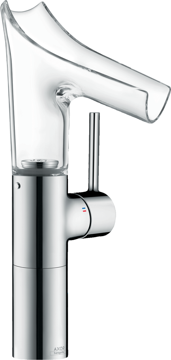 HANSGROHE Jednopáková umyvadlová baterie AXOR Starck V 220 se skleněnou výpustí a pákovým ramínkem pro umyvadla na desku s výsuvným odpadem #12117000