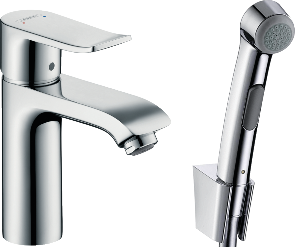 HANSGROHE Jednopáková umyvadlová baterie Metris s ruční sprchou Bidette a sprchovou hadicí 160 cm #31285000