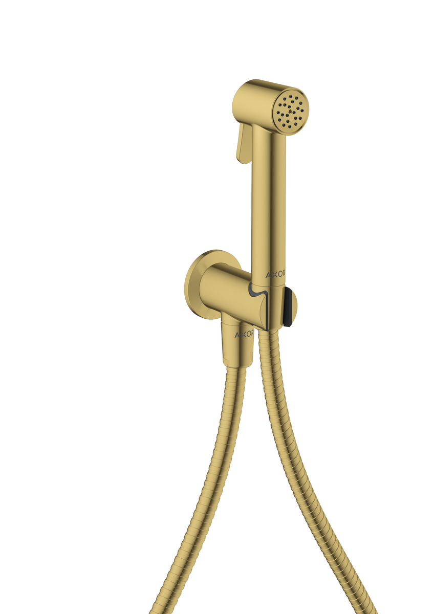 HANSGROHE AXOR Bidette Sprchy Bidette ruční sprcha 1střik kulatý pro studenou vodu s držákem sprchy a sprchovou hadicí 1,25 m #29240990 - Polished Gold Optic