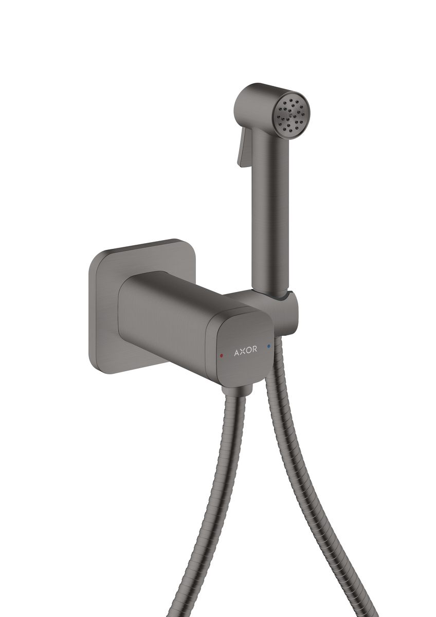 HANSGROHE AXOR Bidette Sprchy Bidette ruční sprcha 1jet softsquare pro smíšenou vodu s držákem sprchy a sprchovou hadicí 1,25 m #29243340 - Brushed Black Chrome