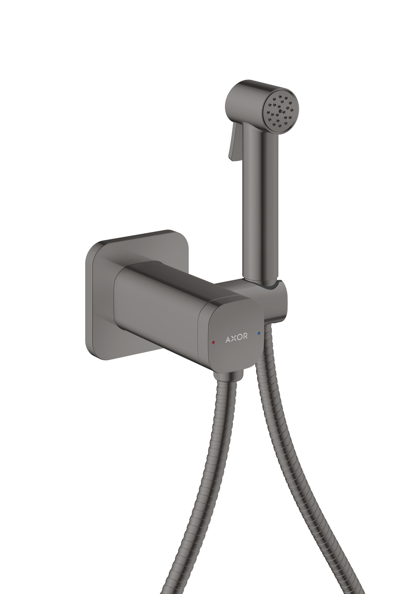HANSGROHE AXOR Bidette Sprchy Bidette Ruční sprcha 1jet softsquare pro smíšenou vodu s držákem sprchy a sprchovou hadicí 1,25 m #29243330 - Leštěný černý chrom
