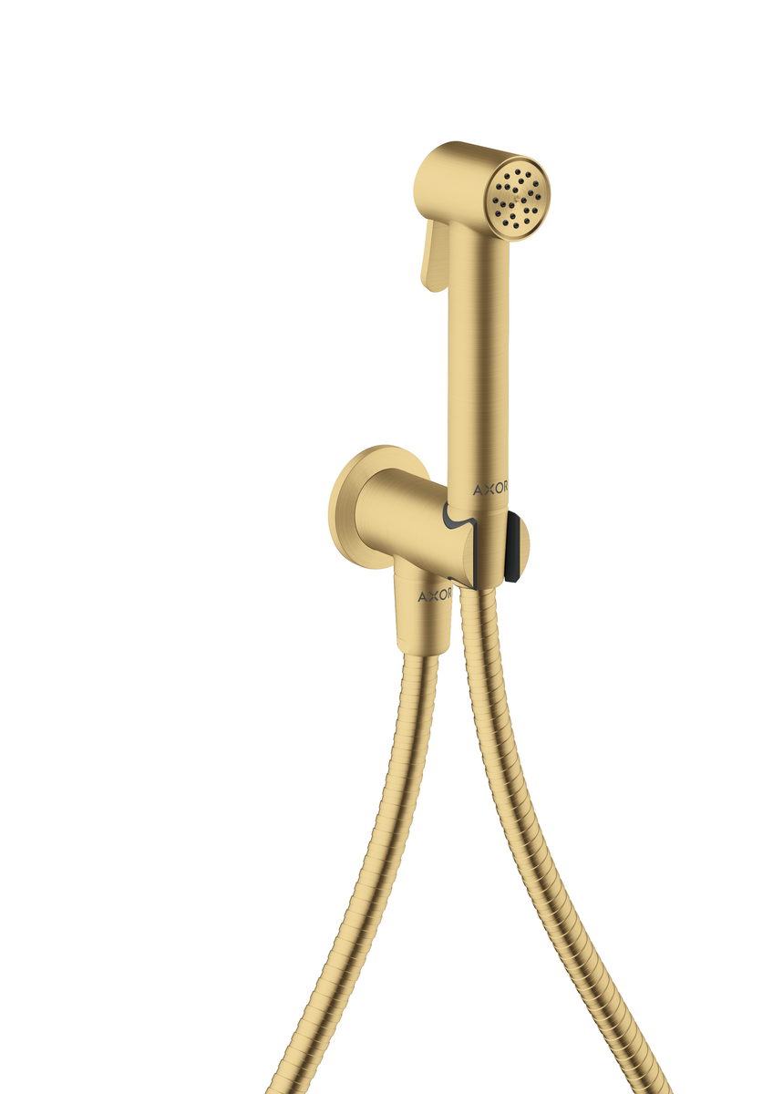 HANSGROHE AXOR Bidette Sprchy Bidette ruční sprcha 1střik kulatý pro studenou vodu s držákem sprchy a sprchovou hadicí 1,25 m #29240250 - Brushed Gold Optic