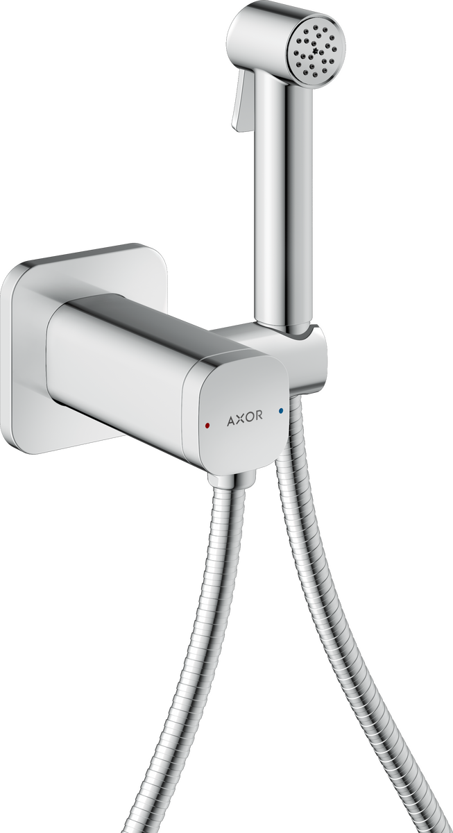HANSGROHE AXOR Bidette Sprchy Bidette ruční sprcha 1jet softsquare pro smíšenou vodu s držákem sprchy a sprchovou hadicí 1,25 m #29243000 - chrom