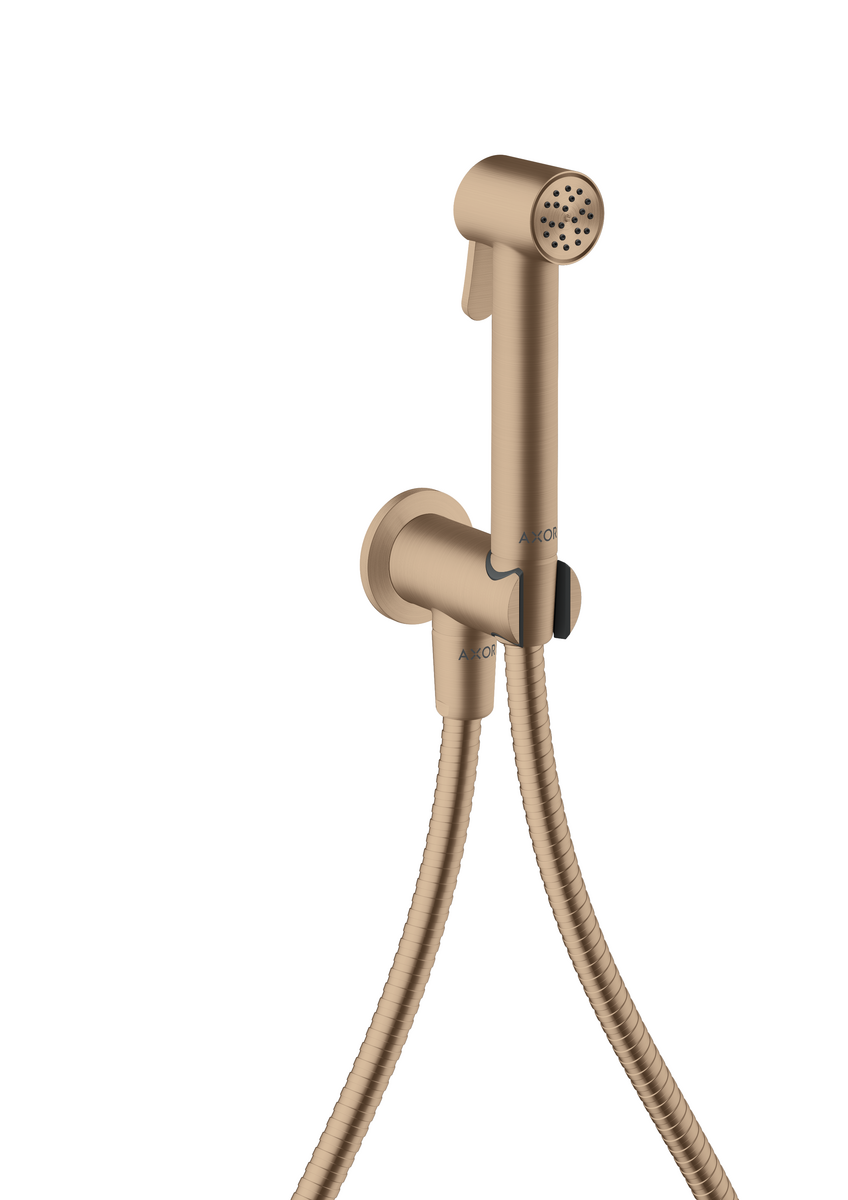 HANSGROHE AXOR Bidette Sprchy Bidette ruční sprcha 1proudová kulatá na studenou vodu s držákem sprchy a sprchovou hadicí 1,25 m #29240310 - Brushed Red Gold