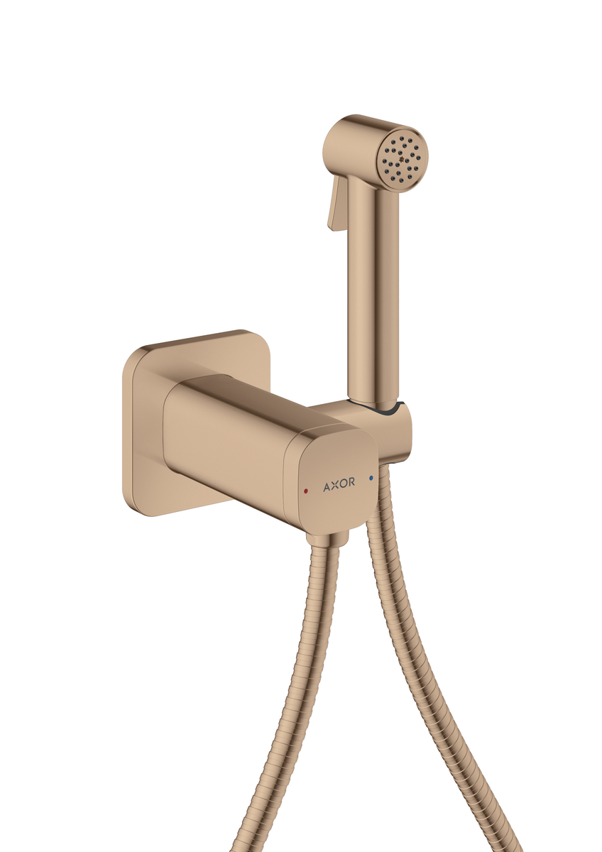 HANSGROHE AXOR Bidette Sprchy Bidette Ruční sprcha 1jet softsquare pro smíšenou vodu s držákem sprchy a sprchovou hadicí 1,25 m #29243300 - Leštěné červené zlato