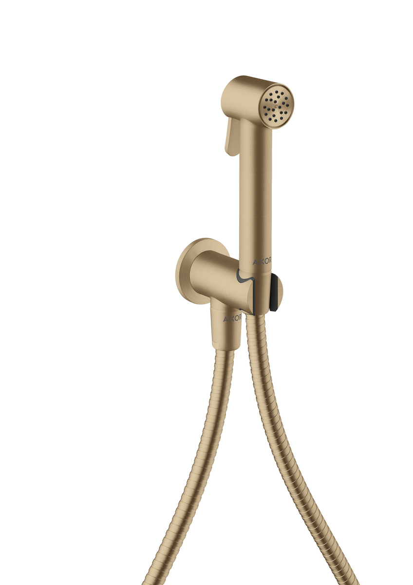 HANSGROHE AXOR Bidette Sprchy Bidette ruční sprcha 1proudová kulatá na studenou vodu s držákem sprchy a sprchovou hadicí 1,25 m #29240140 - kartáčovaný bronz