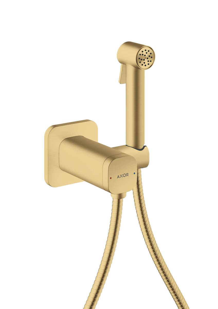 HANSGROHE AXOR Bidette Sprchy Bidette Ruční sprcha 1jet softsquare pro smíšenou vodu s držákem sprchy a sprchovou hadicí 1,25 m #29243250 - Brushed Gold Optic