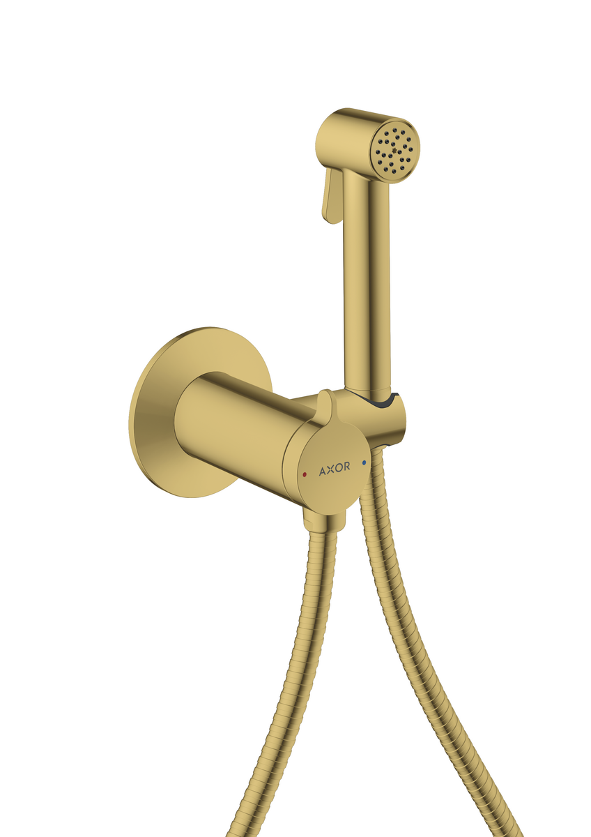 HANSGROHE AXOR Bidette Sprchy Bidette ruční sprcha 1 proud kulatý pro smíšenou vodu s držákem sprchy a sprchovou hadicí 1,25 m #29242990 - Polished Gold Optic