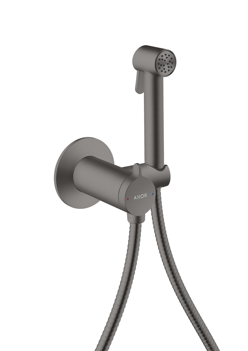 HANSGROHE AXOR Bidette Sprchy Bidette ruční sprcha 1 proud kulatý pro smíšenou vodu s držákem sprchy a sprchovou hadicí 1,25 m #29242340 - kartáčovaný černý chrom