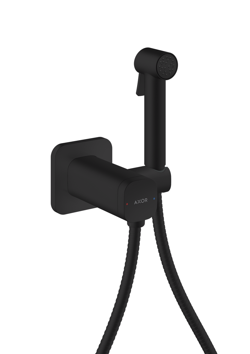 HANSGROHE AXOR Bidette Sprchy Bidette ruční sprcha 1jet softsquare pro smíšenou vodu s držákem sprchy a sprchovou hadicí 1,25 m #29243670 - matná černá