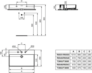 IDEAL STANDARD EXTRA - Umyvadlo 615x450x150 mm v bílém lesku, 3 otvory pro baterii, s přepadem #R054001 - Bílá (Alpine), obrázek 6