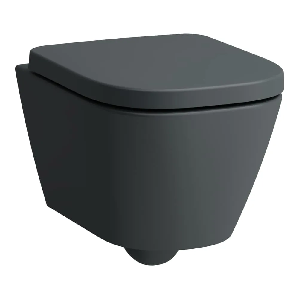 LAUFEN MEDA Závěsné WC COMBI PACK, Silent flush, rimless, hluboké splachování. Obsahuje závěsné WC rimless advanced compact, sedátko s poklopem se zpomalovacím systémem a sadu zvukově izolačních podložek mezi WC a stěnu 490 x 360 x 355 mm #H8661137580001 - 758 - Grafit mat