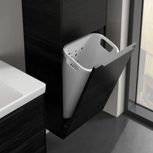 VILLEROY BOCH Spížní skříň Subway 3.0, 1 dveře, 1 výklop na prádlo, 450 x 1710 x 362 mm, černý dub #C59301AB, obrázek 6