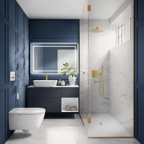 Obrázek VILLEROY BOCH Toaletní skříňka Finion, s osvětlením, 3 výsuvy, 1200 x 603 x 501 mm, Midnight Blue Matt Lacquer / White Matt Lacquer / Glass White Matt #F811MTHG