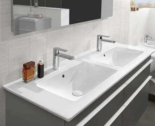 Obrázek VILLEROY BOCH Skříňkové dvojumyvadlo Venticello, 1300 x 500 x 170 mm, bílá Alpine, s přepadem #4111DL01