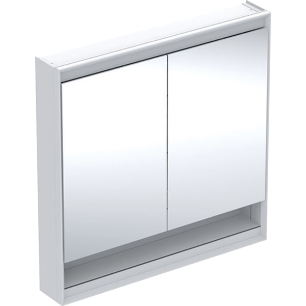 GEBERIT Zrcadlová skříňka Geberit ONE s nikou a ComfortLight, dvě dvířka, montáž na omítku, výška 90 cm Bílá / Hliník s práškovou barvou #505.833.00.2