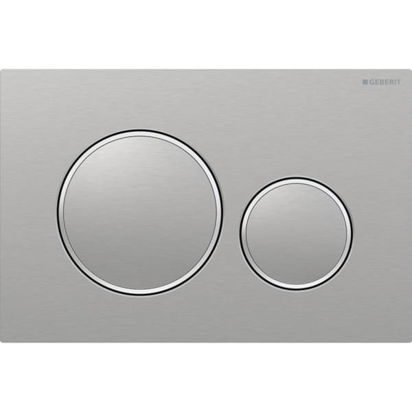 GEBERIT Ovládací tlačítko Geberit Sigma20, pro 2 množství splachování, Round Deska a ovládací tlačítka: kartáčovaná, s povrchovou úpravou easy-to-clean Designové kroužky: leštěné #115.882.SN.1