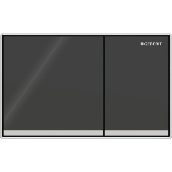 GEBERIT Ovládací tlačítko Geberit Omega60, pro 2 množství splachování, Square, zalícované Ovládací tlačítka: černé Designové proužky: zrcadlové Rám: pochromovaný lesklý #115.081.SJ.1