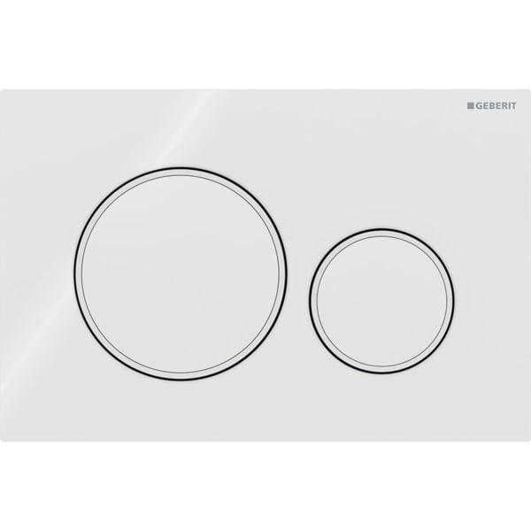 GEBERIT Ovládací tlačítko Geberit Sigma20, pro 2 množství splachování, Round Deska a ovládací tlačítka: bílá Designové kroužky: bílá matná #115.882.11.1