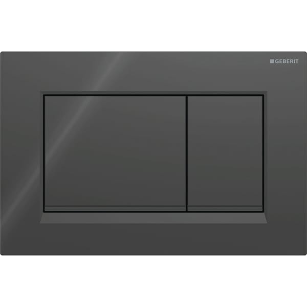 GEBERIT Ovládací tlačítko Geberit Sigma20 (dříve Sigma30), pro 2 množství splachování, Square Deska a ovládací tlačítka: černá Designové proužky: černé matné #115.883.DW.1