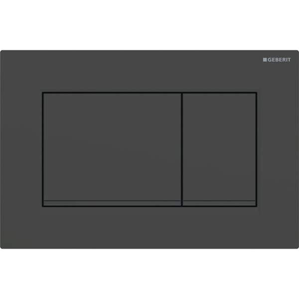 GEBERIT Ovládací tlačítko Geberit Sigma20 (dříve Sigma30), pro 2 množství splachování, Square Deska a ovládací tlačítko: lakování černé matné, s povrchovou úpravou easy-to-clean Designové proužky: černé #115.883.16.1