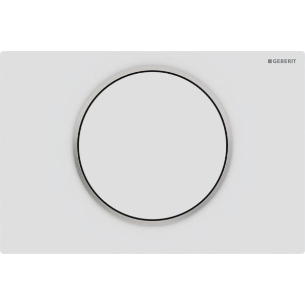 GEBERIT Ovládací tlačítko Geberit Sigma10, pro splachování Start/Stop, Round Deska a ovládací tlačítko: lakování bílé matné, s povrchovou úpravou easy-to-clean Designový kroužek: leštěný #115.758.JT.5