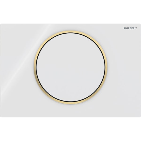 GEBERIT Ovládací tlačítko Geberit Sigma10, pro splachování Start/Stop, Round Deska a ovládací tlačítko: bílé Designový kroužek: pozlacený #115.758.KK.5