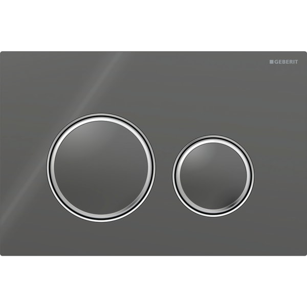 GEBERIT Ovládací tlačítko Geberit Sigma50 (dříve Sigma21), pro 2 množství splachování, Round, kovová barva, pochromované Základní deska a designové kroužky: chromované Krycí deska a tlačítka: láva #115.884.JK.1