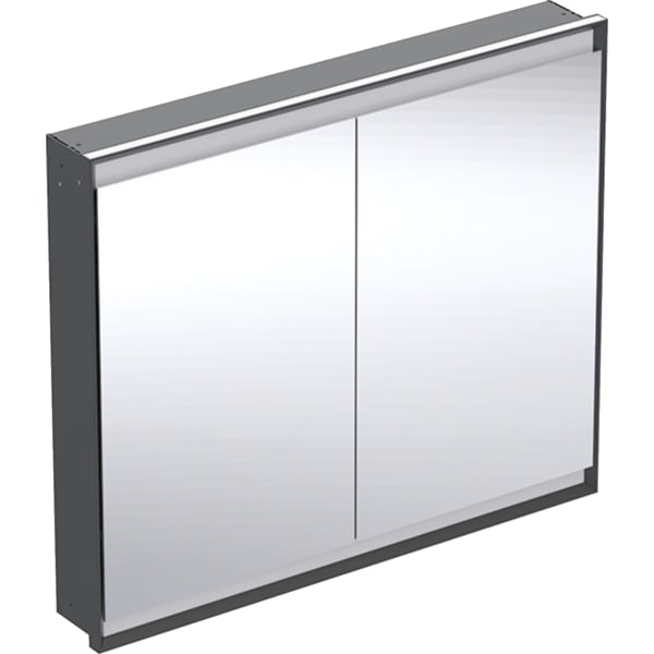 GEBERIT Zrcadlová skříňka Geberit ONE s ComfortLight, dvě dvířka, podomítková montáž, výška 90 cm Černá matná / Hliník s práškovou barvou #505.804.00.7