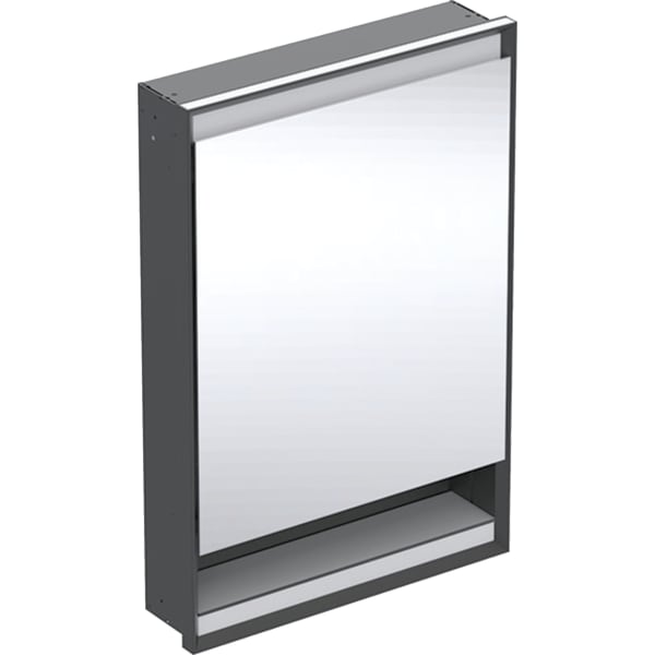 GEBERIT Zrcadlová skříňka Geberit ONE s nikou a ComfortLight, s jedněmi dvířky, podomítková montáž, výška 90 cm Černá matná / Hliník s práškovou barvou #505.821.00.7