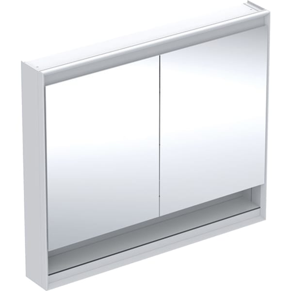 GEBERIT Zrcadlová skříňka Geberit ONE s nikou a ComfortLight, dvě dvířka, montáž na omítku, výška 90 cm Bílá / Hliník s práškovou barvou #505.834.00.2