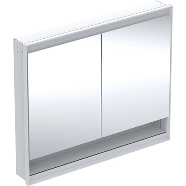 GEBERIT Zrcadlová skříňka Geberit ONE s nikou a ComfortLight, dvě dvířka, podomítková montáž, výška 90 cm Bílá / Hliník s práškovou barvou #505.824.00.2