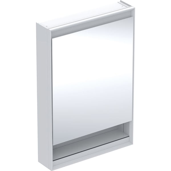 GEBERIT Zrcadlová skříňka Geberit ONE s nikou a ComfortLight, s jedněmi dvířky, montáž na omítku, výška 90 cm Bílá / Hliník s práškovou barvou #505.831.00.2