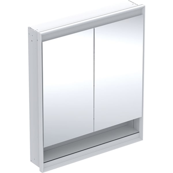 GEBERIT Zrcadlová skříňka Geberit ONE s nikou a ComfortLight, dvě dvířka, podomítková montáž, výška 90 cm Bílá / Hliník s práškovou barvou #505.822.00.2