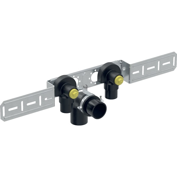GEBERIT Nástěnka Geberit FlowFit 90° předmontovaná, dvojitá, odsazená, s odpadní trubkovou objímkou a připojovacím kolenem #619.681.00.1