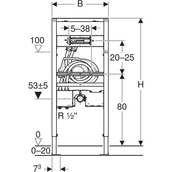 GEBERIT Prvek Geberit Duofix pro umyvadlo, 112–130 cm, Geberit ONE, nástěnná armatura s funkčním boxem pod omítku #111.069.00.1