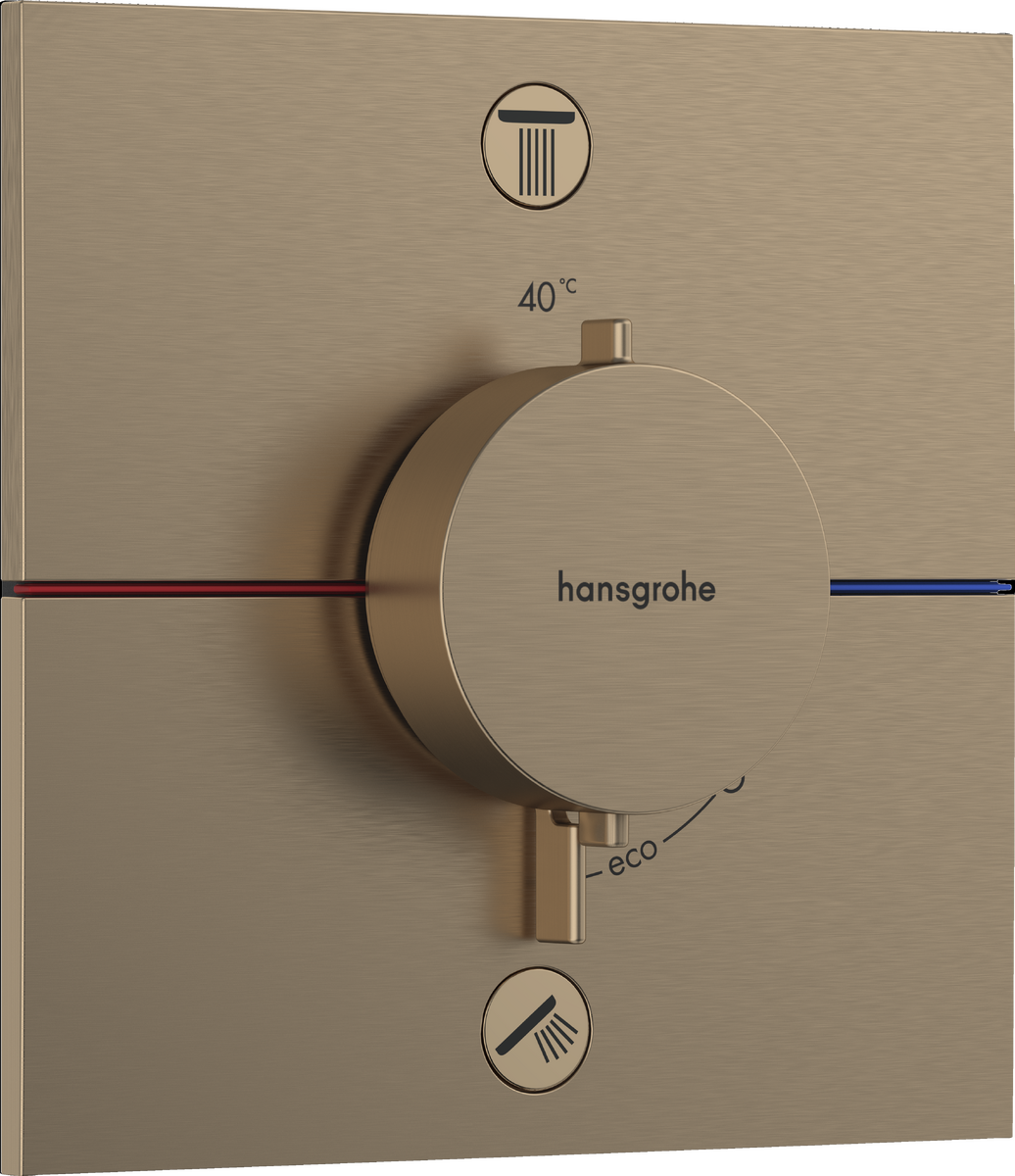 HANSGROHE ShowerSelect Comfort E Termostat pod omítku pro 2 spotřebiče se zabudovanou bezpečnostní kombinací podle EN1717 #15578140 - kartáčovaný bronz
