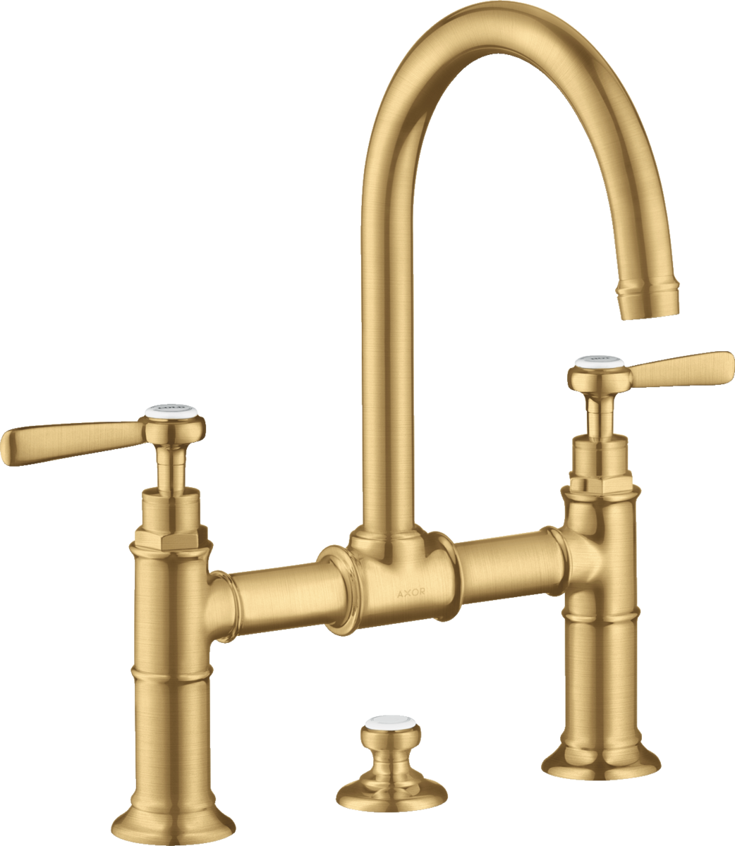 HANSGROHE AXOR Montreux 2páková umyvadlová baterie 220 s pákovými rukojeťmi a vyskakovacím odpadem #16511250 - Brushed Gold Optic