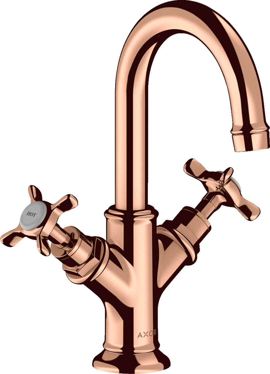 HANSGROHE AXOR Montreux 2-ruční umyvadlová baterie 160 s křížovými rukojeťmi pro umyvadla s výsuvným odpadem #16505300 - Leštěné červené zlato