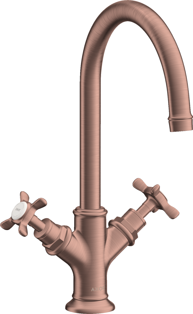 HANSGROHE AXOR Montreux 2-ruční umyvadlová baterie 210 s křížovými rukojeťmi a výsuvným odpadem #16502310 - Brushed Red Gold
